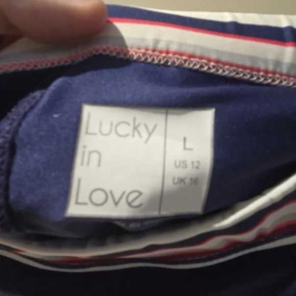 Lucky in Love Navy Skirt with Striped Waistband - Picture 7 of 12